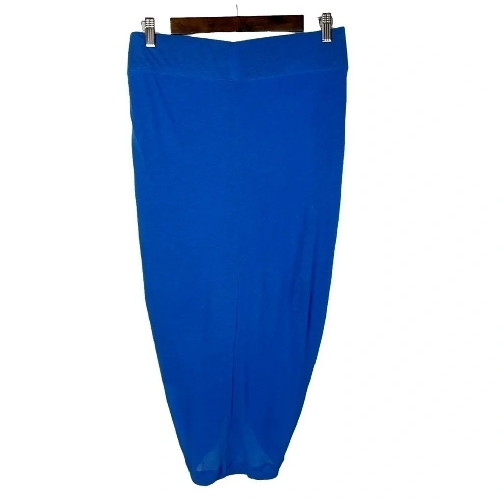 Helmut Lang Blue Viscose Filmed Ruched Front Midi Skirt M‎